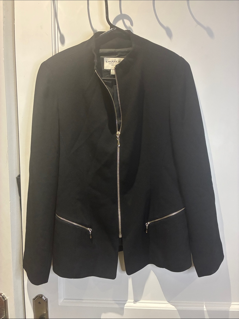 Emanuel Emanuel Ungaro Black Zip Front Mandarin Collar Jacket Blazer 12p👵MT
